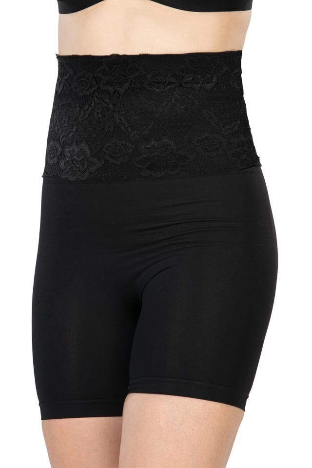 Schwarzes 2091 Boxerkorsett mit hoher Taille und Spitze vorne