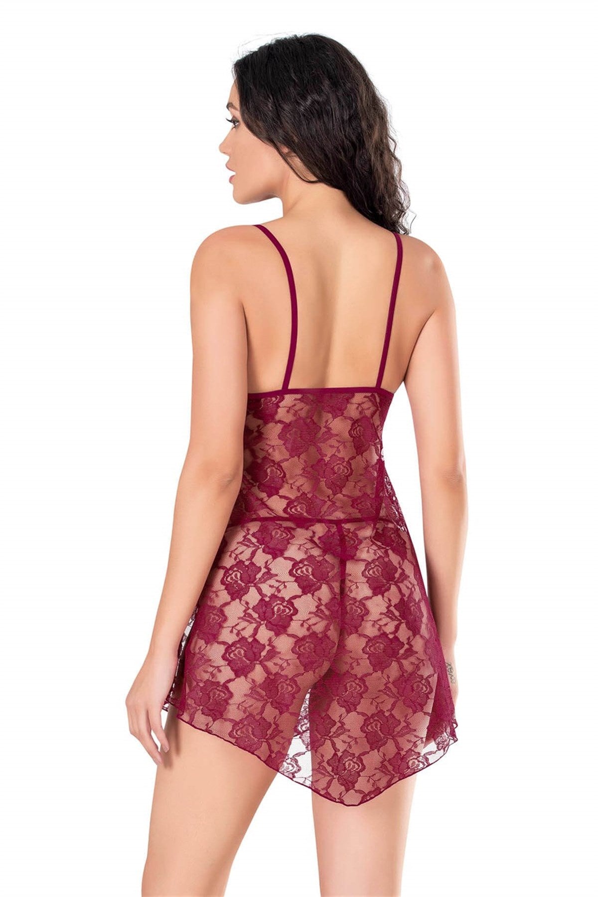 Burgunderrotes kurzes Nachthemd aus Spitze