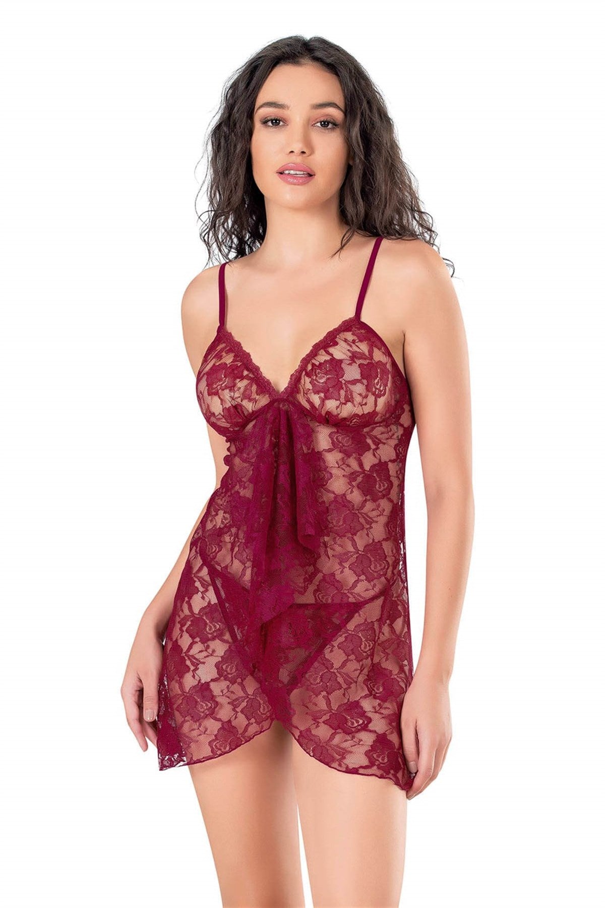 Burgundy Short Lace Nightgown