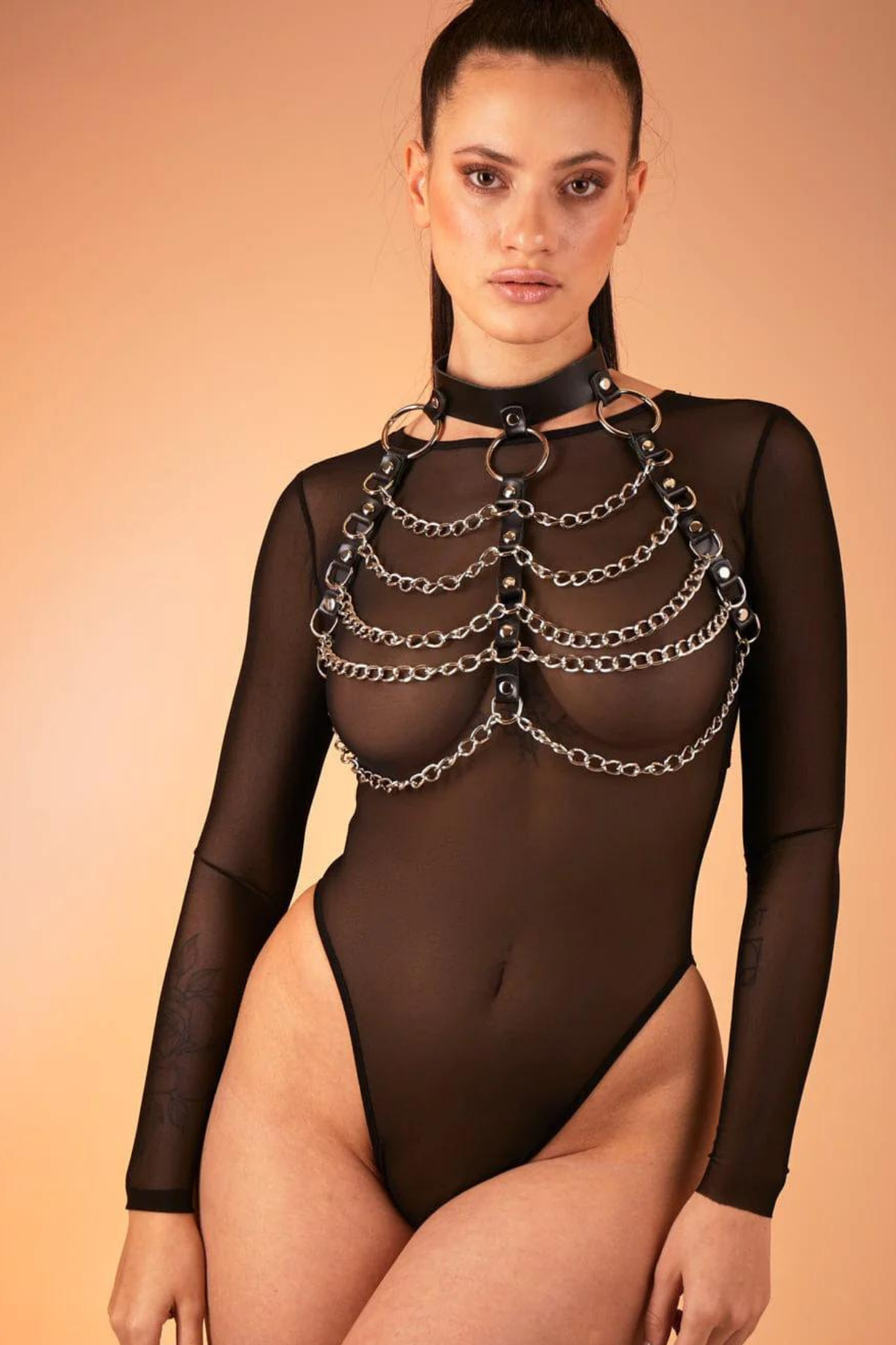 Brustteilkette Lederharnisch Kostüm Leder schwarz 800731 S
