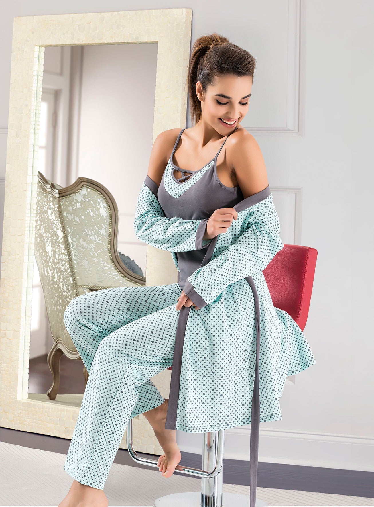 Derya Bullet 3-teiliges Nachthemd-Set 1041