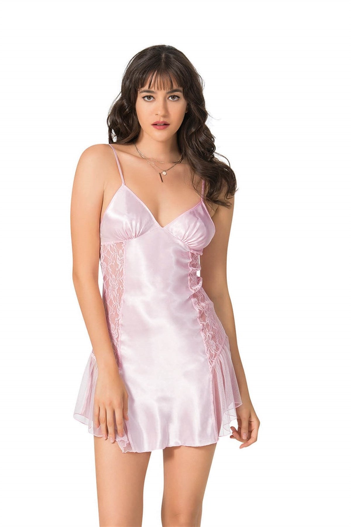 Rosa kurzes Satin-Nachthemd