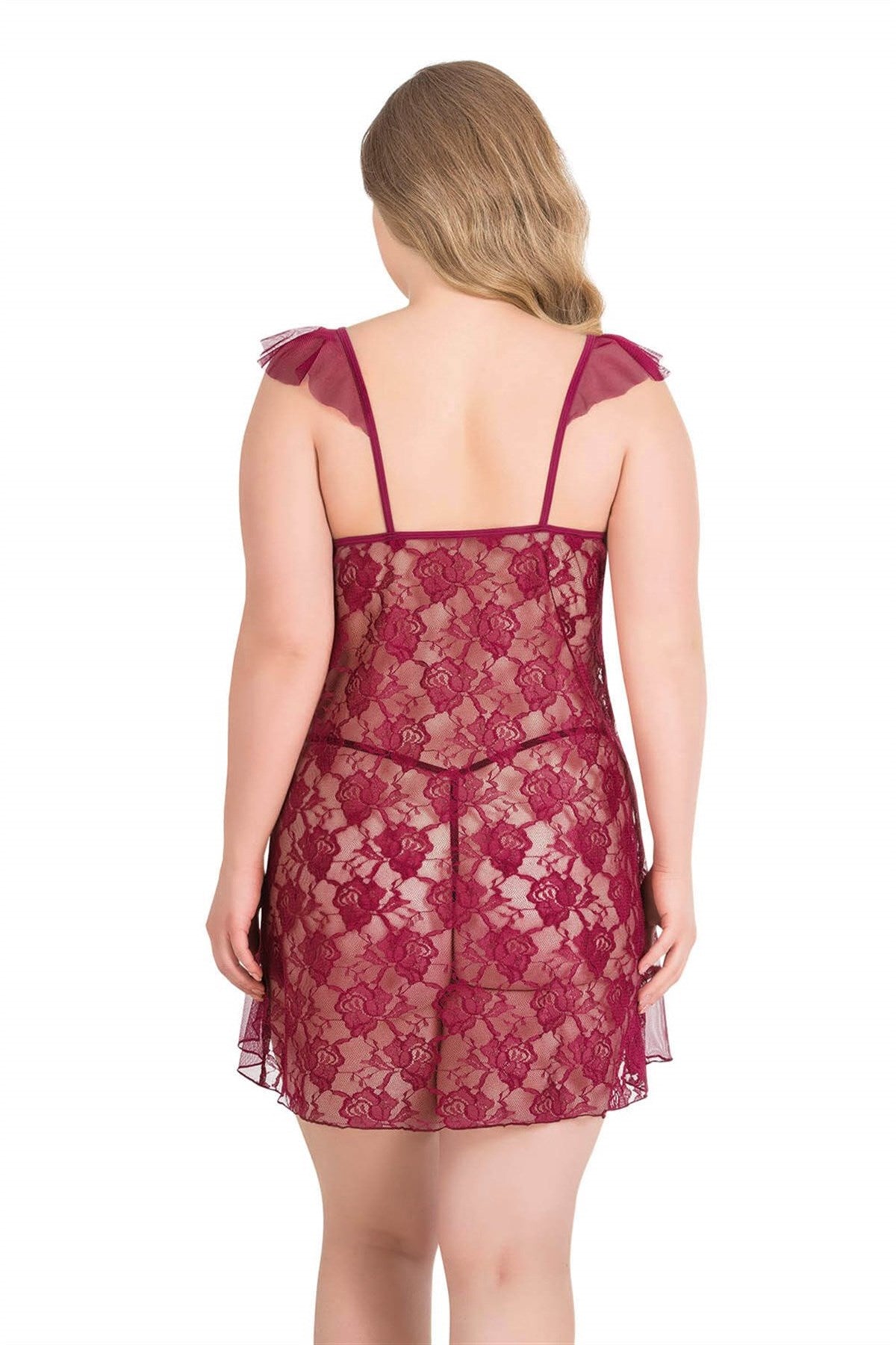 Burgunderrote kurze Nachthemden aus Spitze in Übergröße