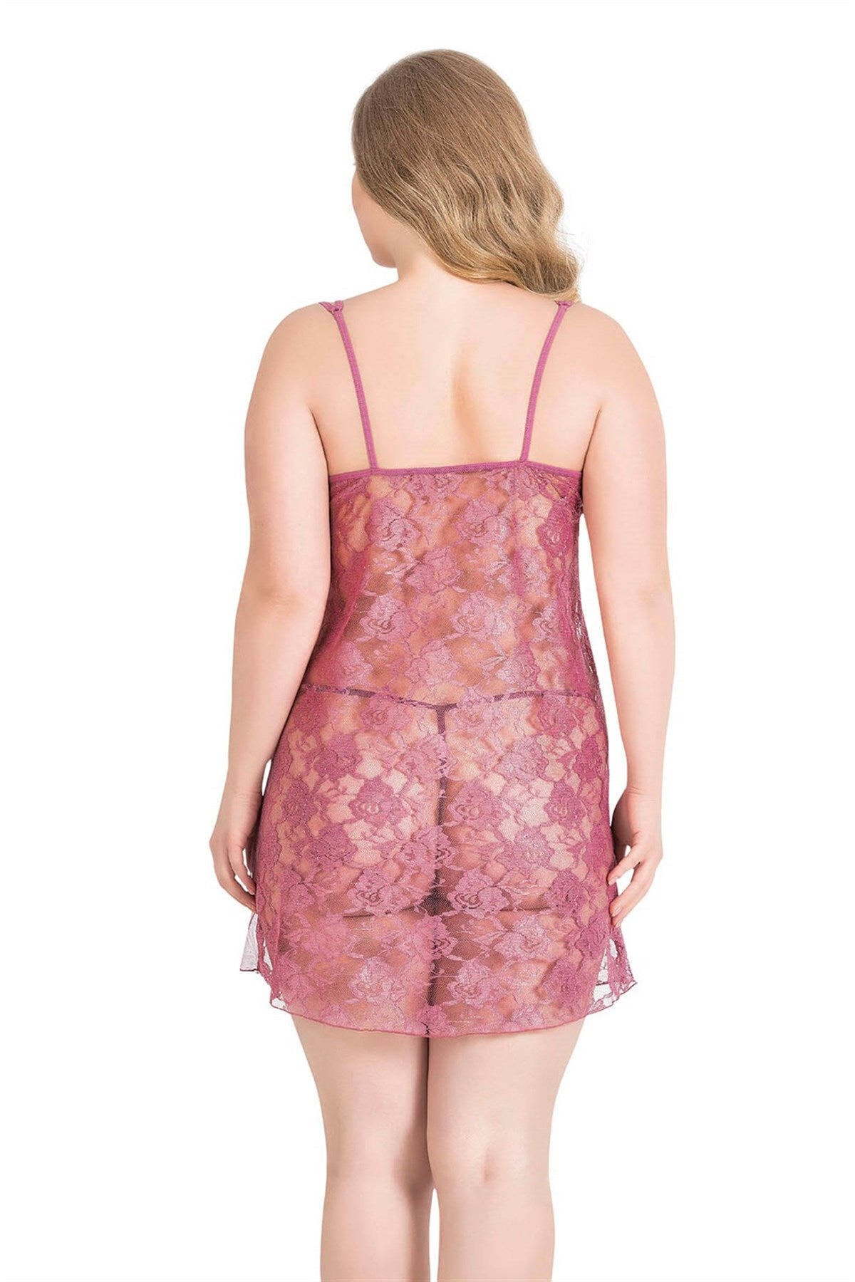 Kurze Spitzennachthemden in Dusty Rose in Übergröße