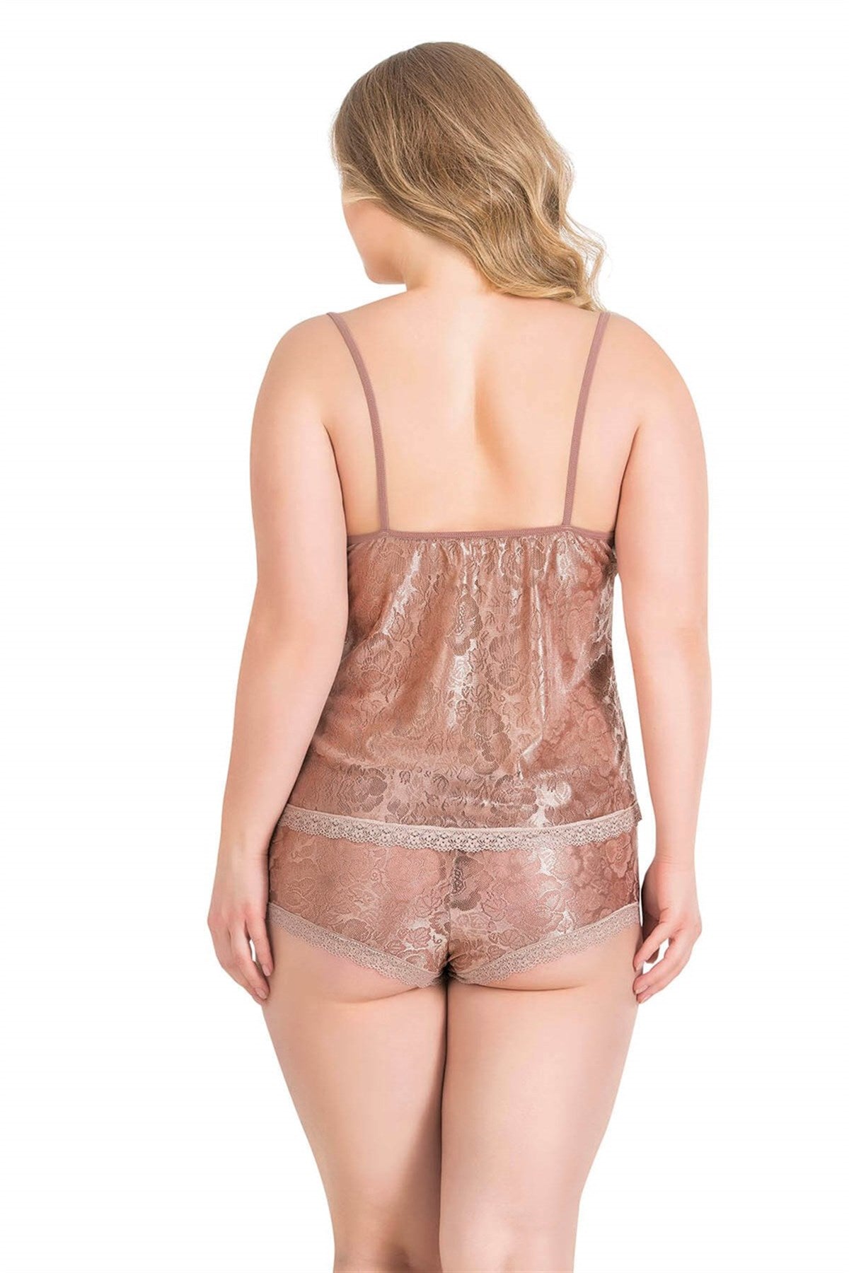 Babydoll-Shorts-Set aus Jacquard in Nerzoptik in Übergröße