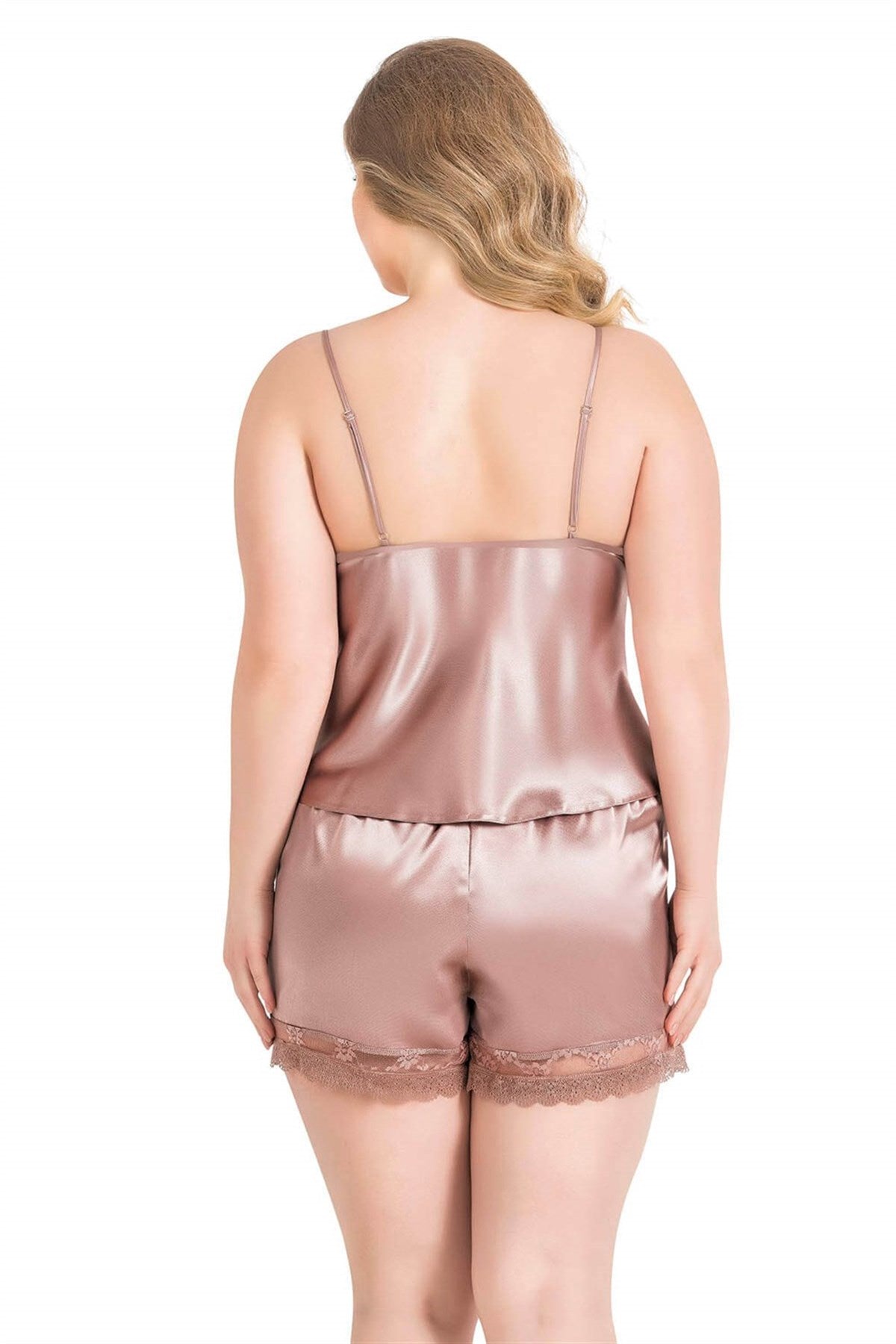 Babydoll-Shorts-Set aus Nerzsatin in Übergröße