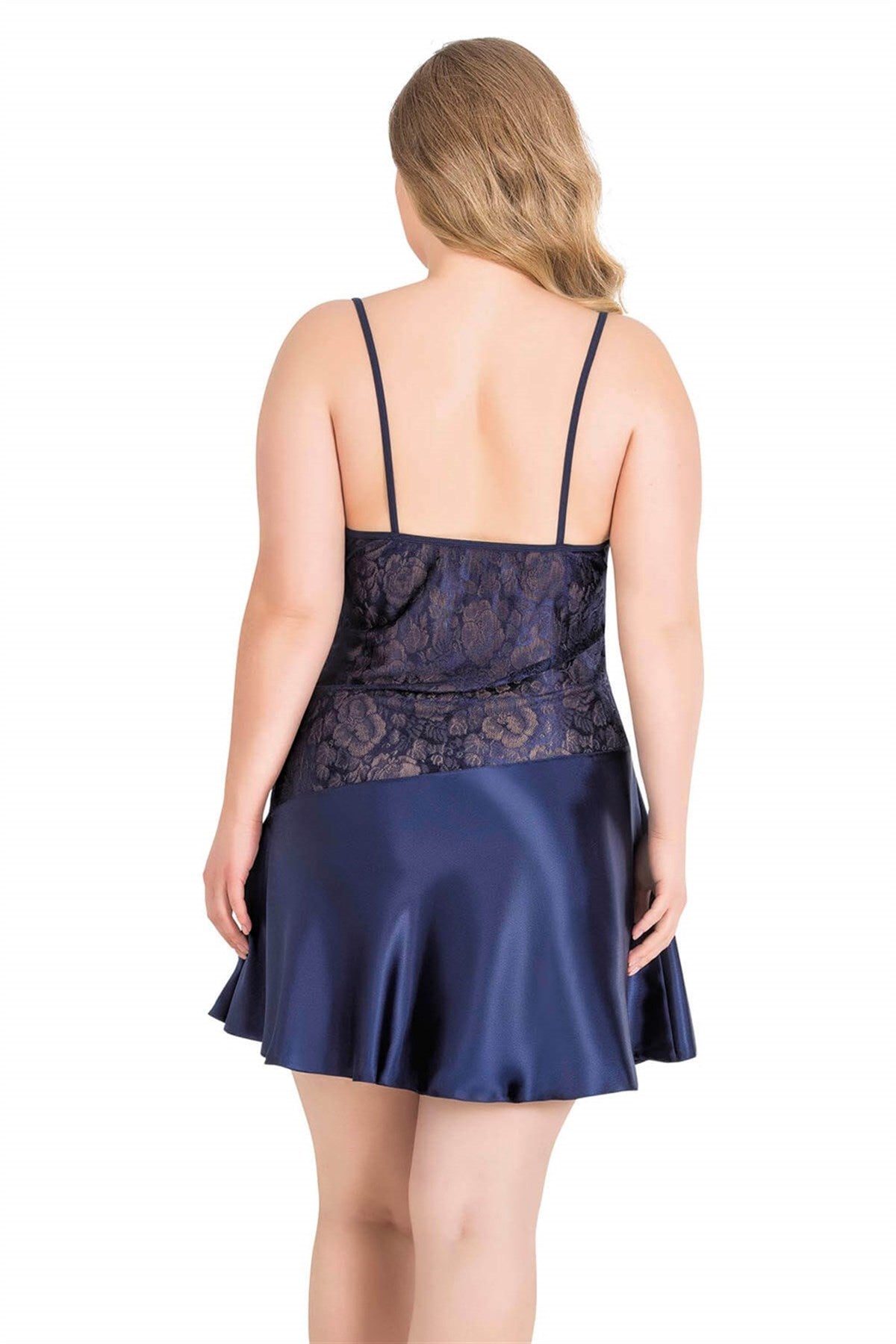 Kurze Satin-Nachthemden in Marineblau in Übergröße