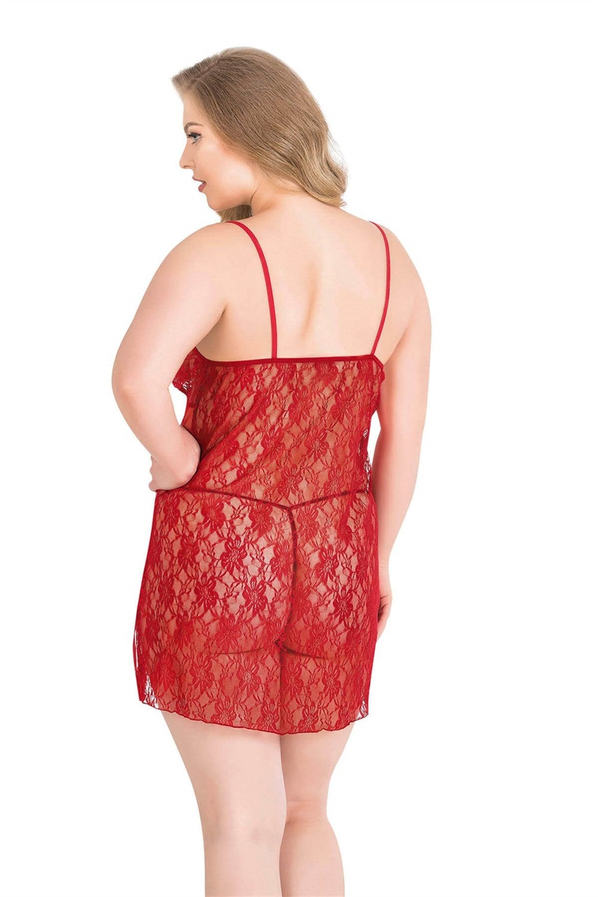 Kurze rote Nachthemden aus Spitze in Übergröße