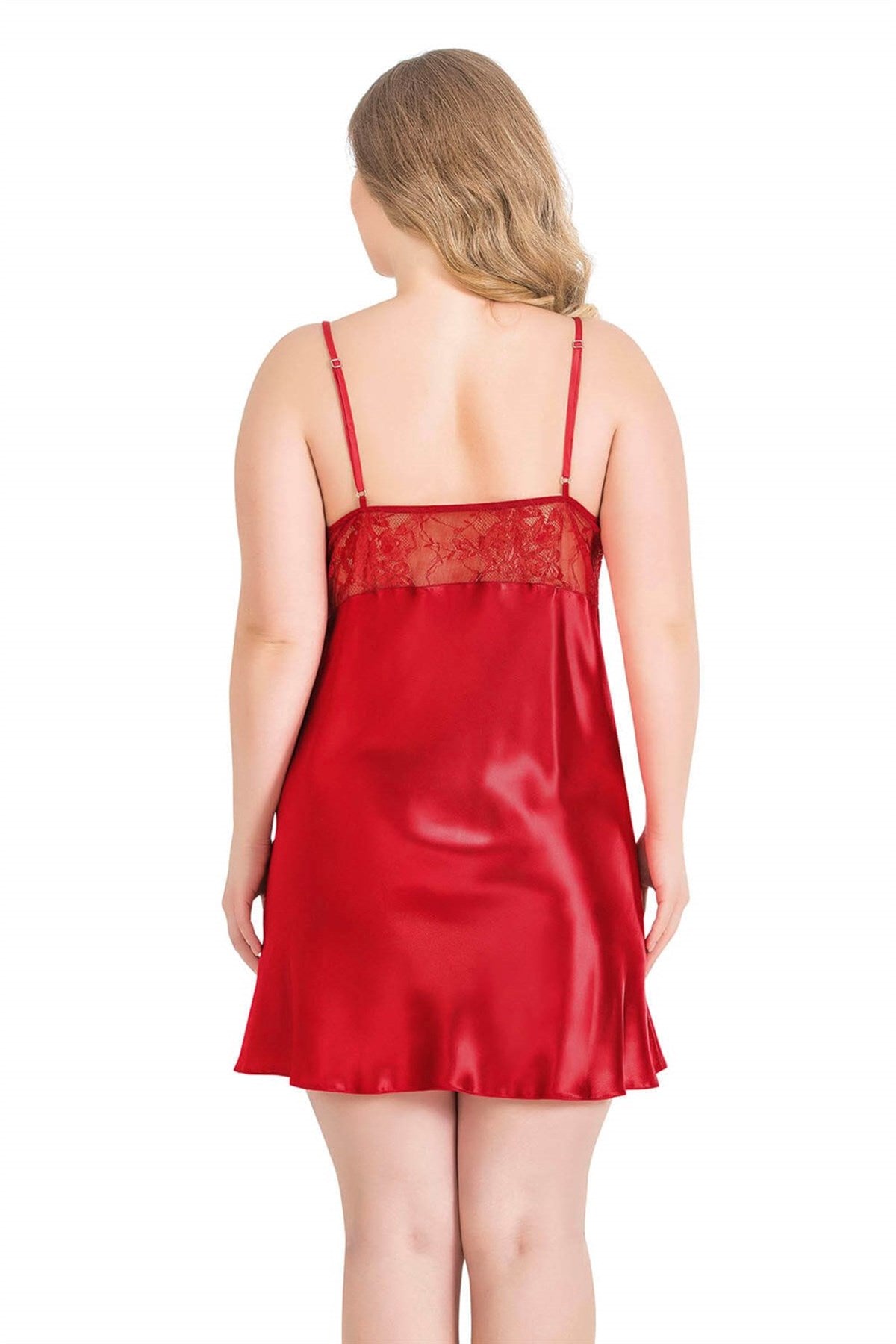 Kurze rote Satin-Nachthemden in Übergröße