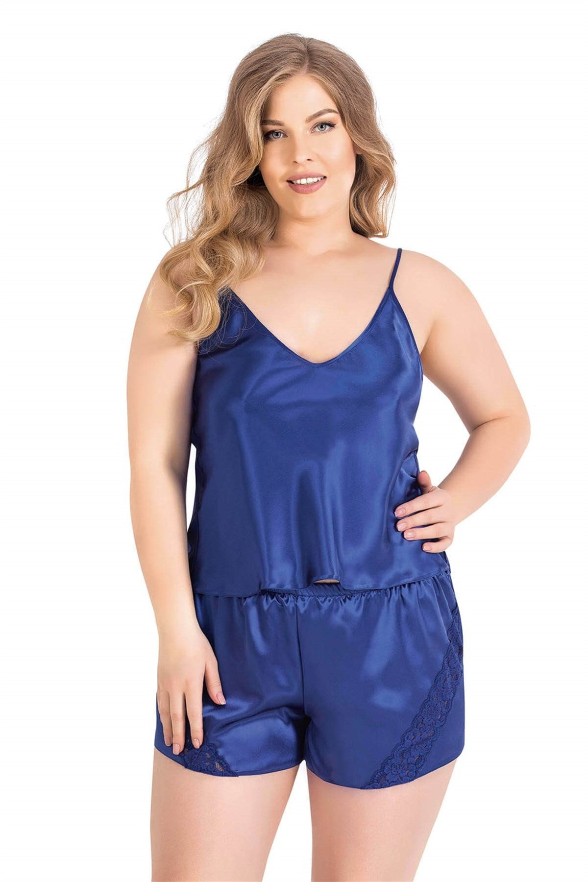 Übergröße Saks Satin Babydoll Shorts Set