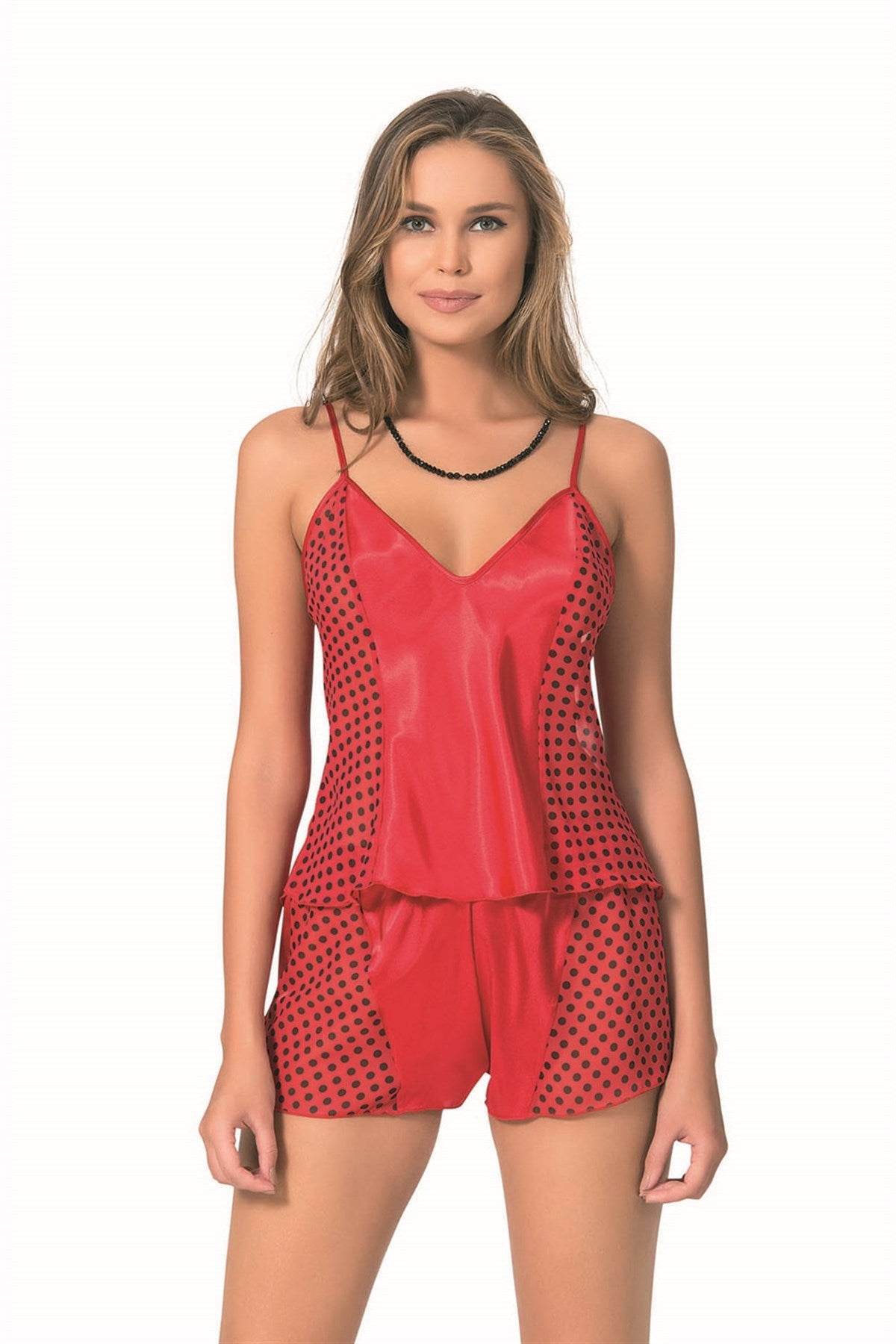 Rotes Babydoll-Shorts-Set aus Satin