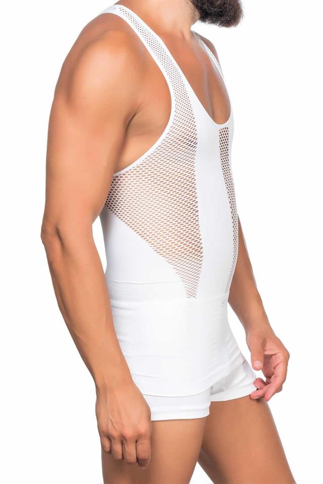 Weißes E1009 Mesh-Korsett-Tanktop für Herren
