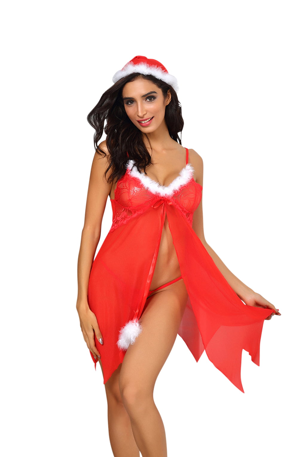 YesX YX947 3pc Red/White Hat, Babydoll & Thong YesX YX947 3pc Red/White Hat, Babydoll & Thong