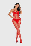 Crotchless Garter Look Mesh Body Stockings Red