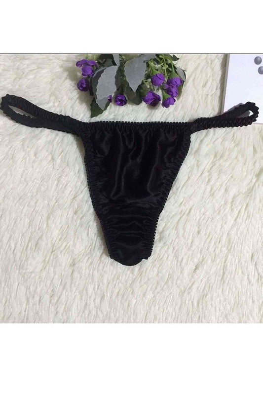 Black Satin Thong Women Sexy Lingerie Exotic Panties