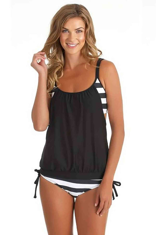 Black White Striped Bikini Set Women Swimwear Swimsuit Tankini