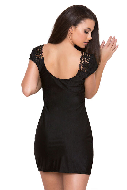 Women's Black Lace Collar Super Mini Dress