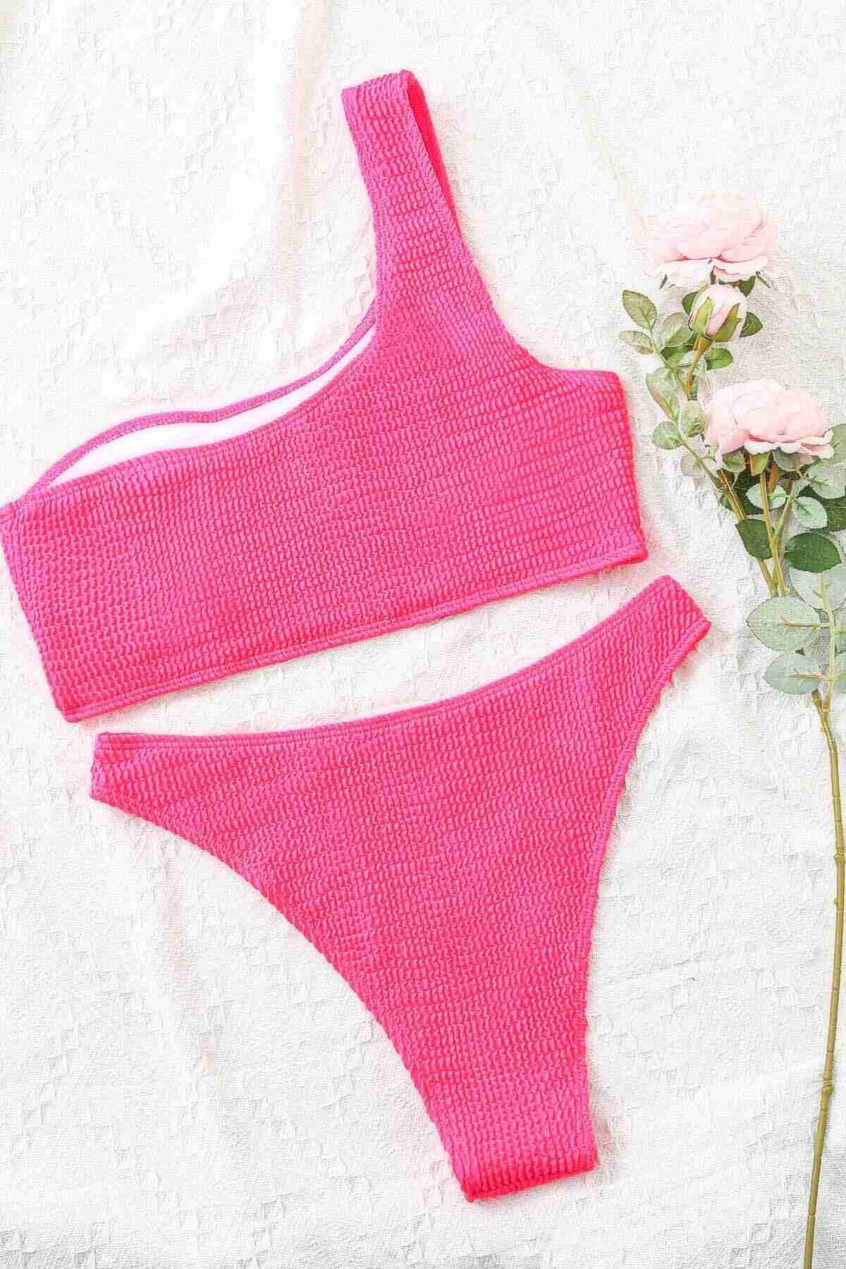 Custom Ribbed Fabric Bikini Suit Pink