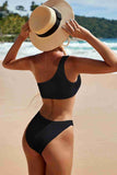 Custom Ribbed Fabric Bikini Suit Black