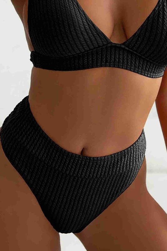 Custom Fabric High Waist Bikini Bottom Black
