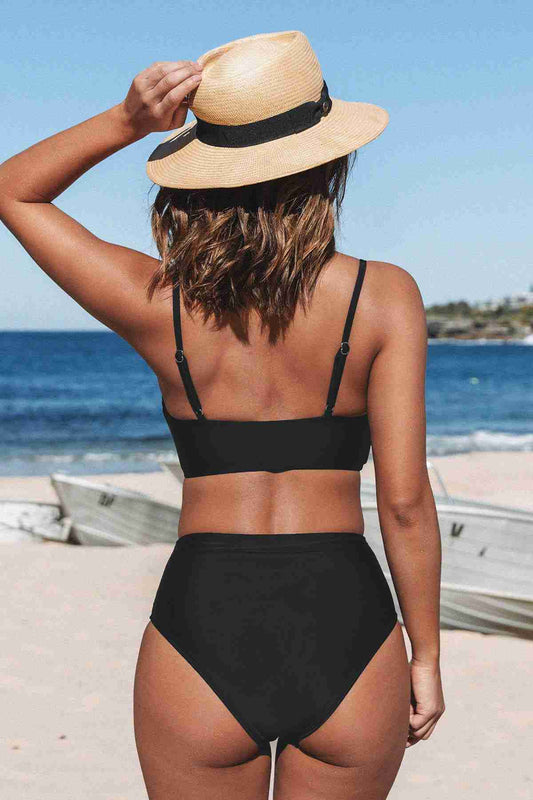 Custom Design Front Plunge High Waist Bikini Suit Black