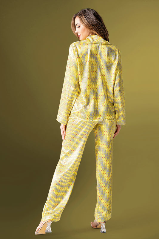Women's Sateen Yellow 2 Pieces Pajama Set