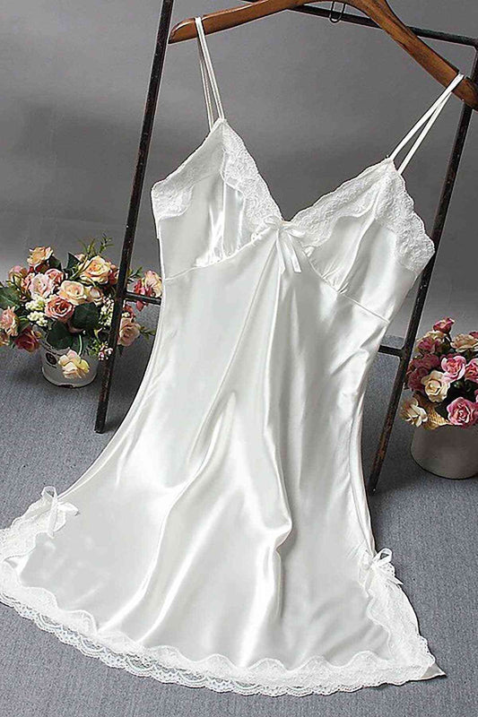 Lace Short Satin Nightgown White
