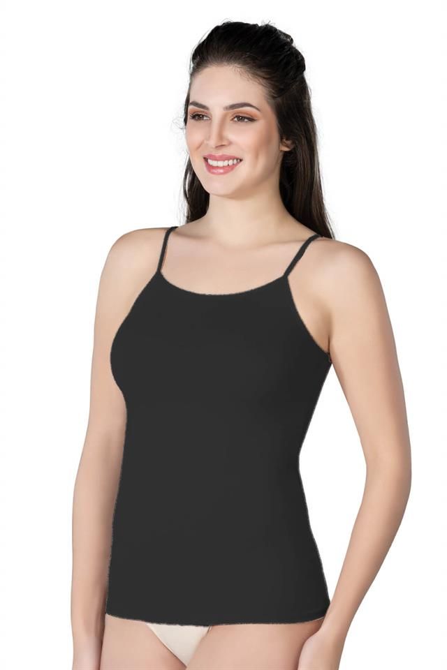 Black  1410 Modal Cotton Slim Strap Tank Top
