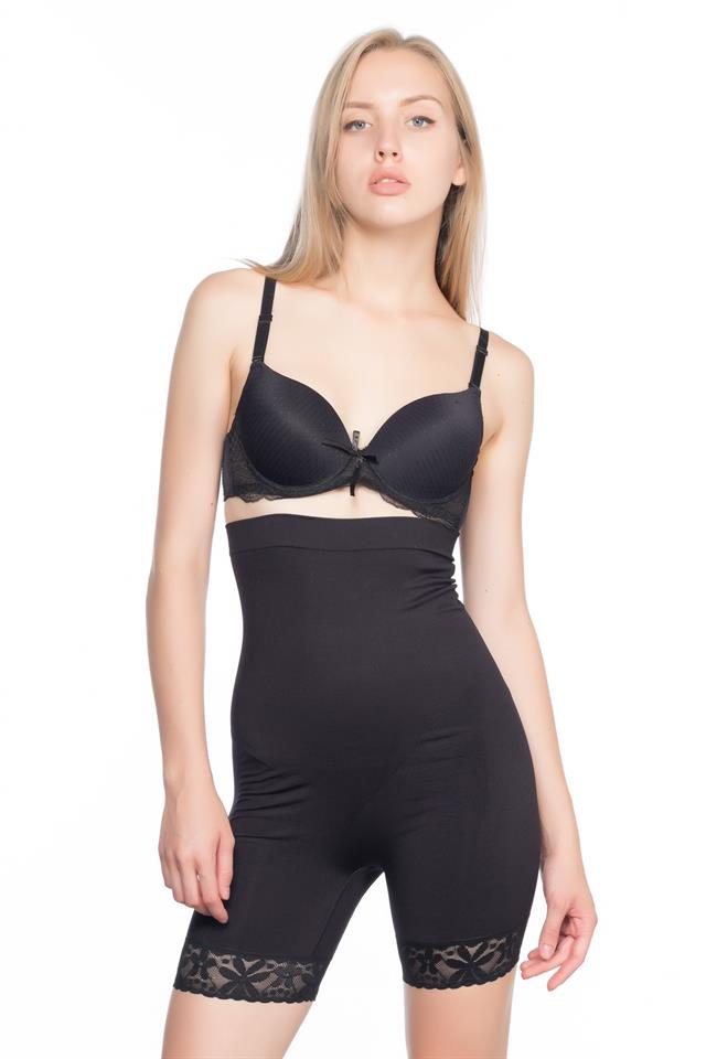 Schwarzes 2027 High Waist Spitzen-Beinkorsett