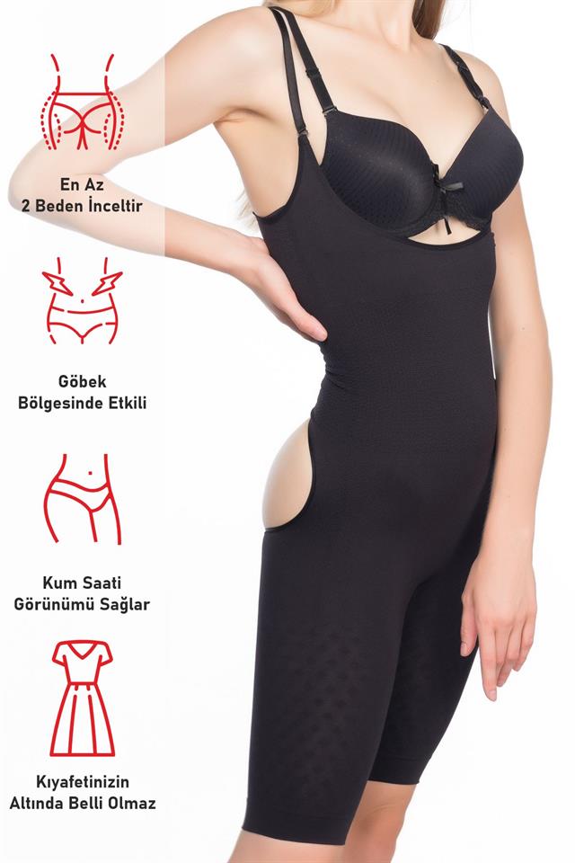 Black  2038 Butt And Chest Open Leg Corset