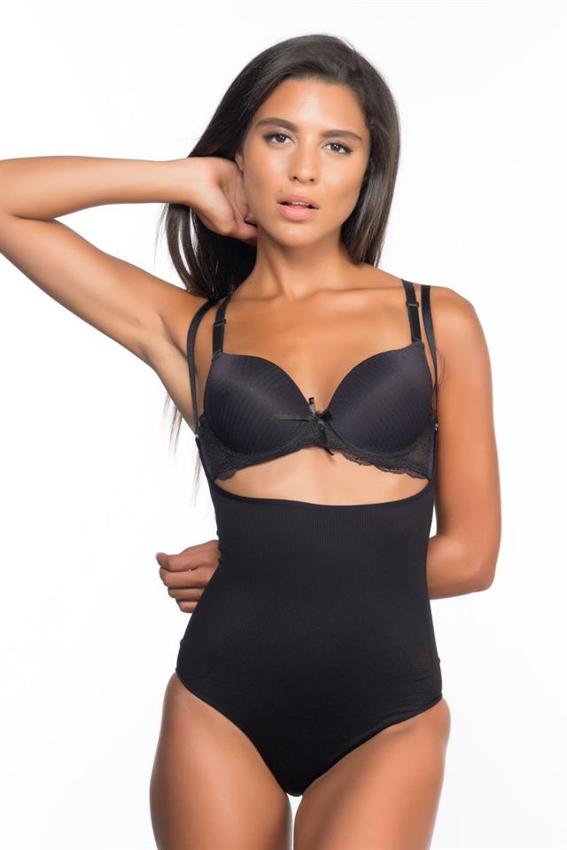 Black  2073 Slim Chest Open Pattern Body Corset