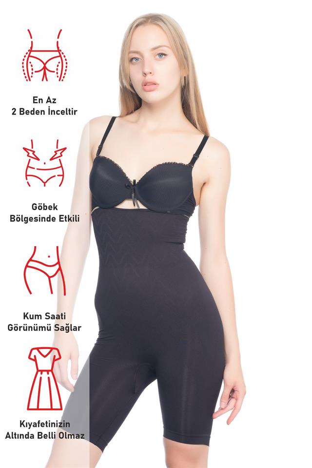 Schwarzes Korsett mit hoher Taille und langem Bein 2074