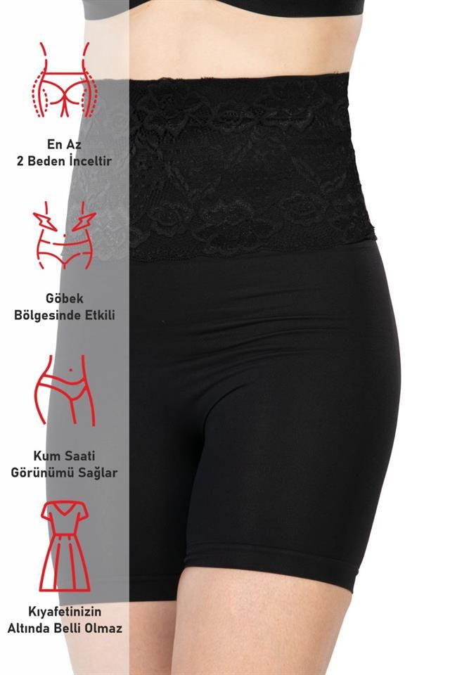 Schwarzes 2091 Boxerkorsett mit hoher Taille und Spitze vorne