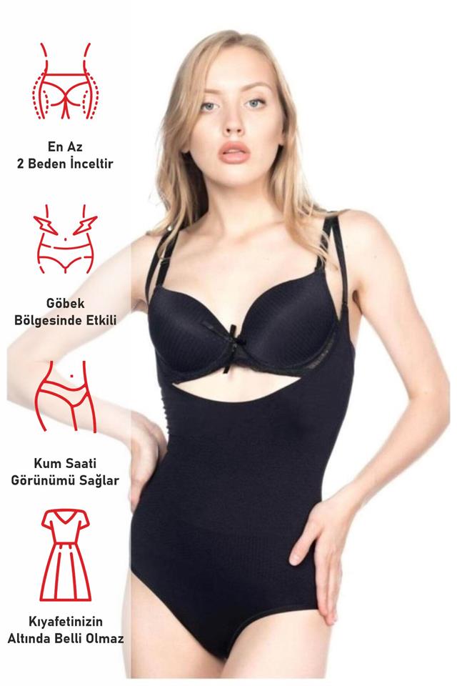 Black  2811 Chest Open Slip Length Laser Corset