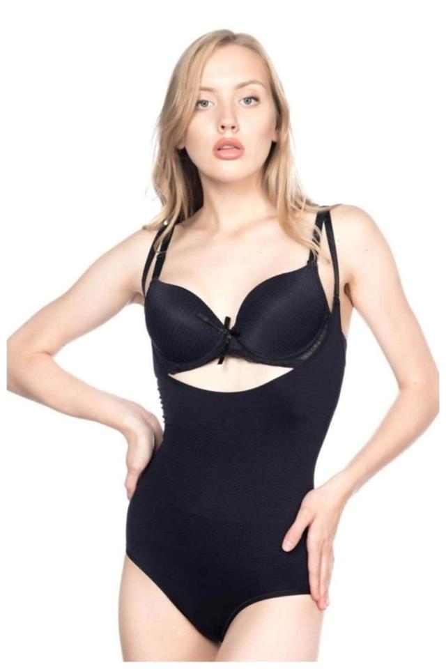Black  2811 Chest Open Slip Length Laser Corset