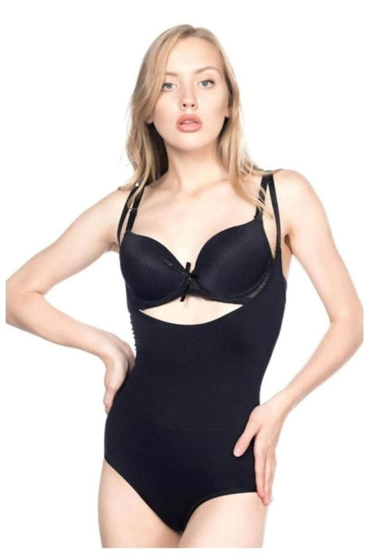 Black  2811 Chest Open Slip Length Laser Corset
