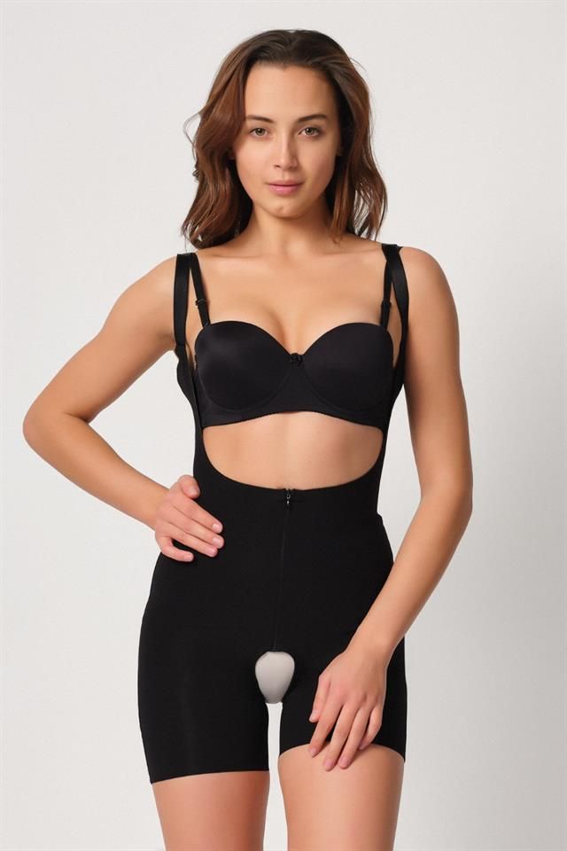Black  2834 Chest Open Ferrule Lace Butt Length Laser Corset