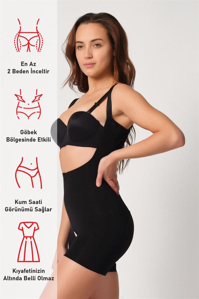 Black  2834 Chest Open Ferrule Lace Butt Length Laser Corset