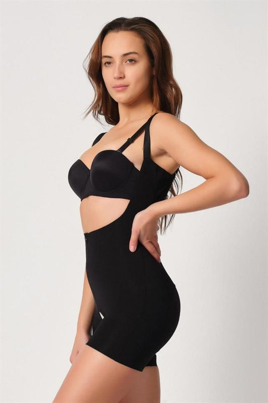 Black  2834 Chest Open Ferrule Lace Butt Length Laser Corset