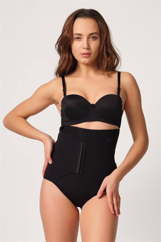 Black  2932 Double Belly Bow Backed Slip Laser Corset
