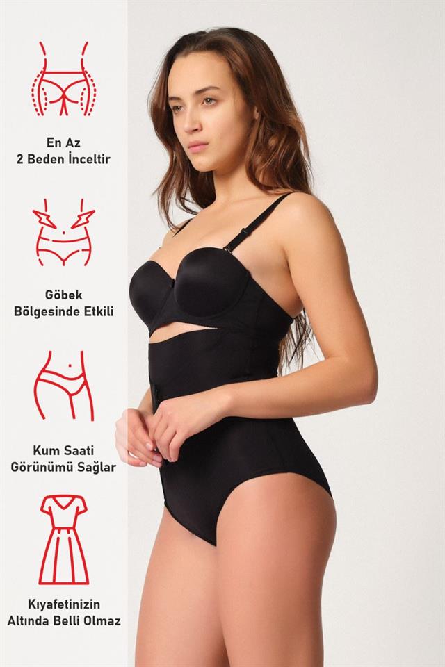 Black  2932 Double Belly Bow Backed Slip Laser Corset
