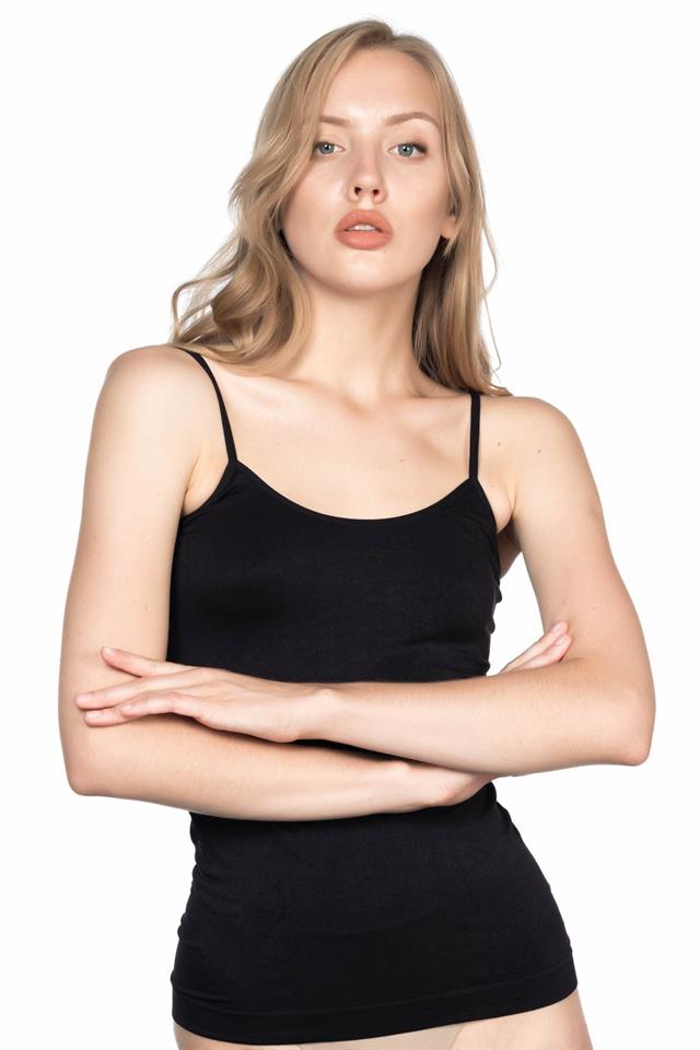 Schwarzes, langes Tanktop 5001 mit weichen Seilträgern