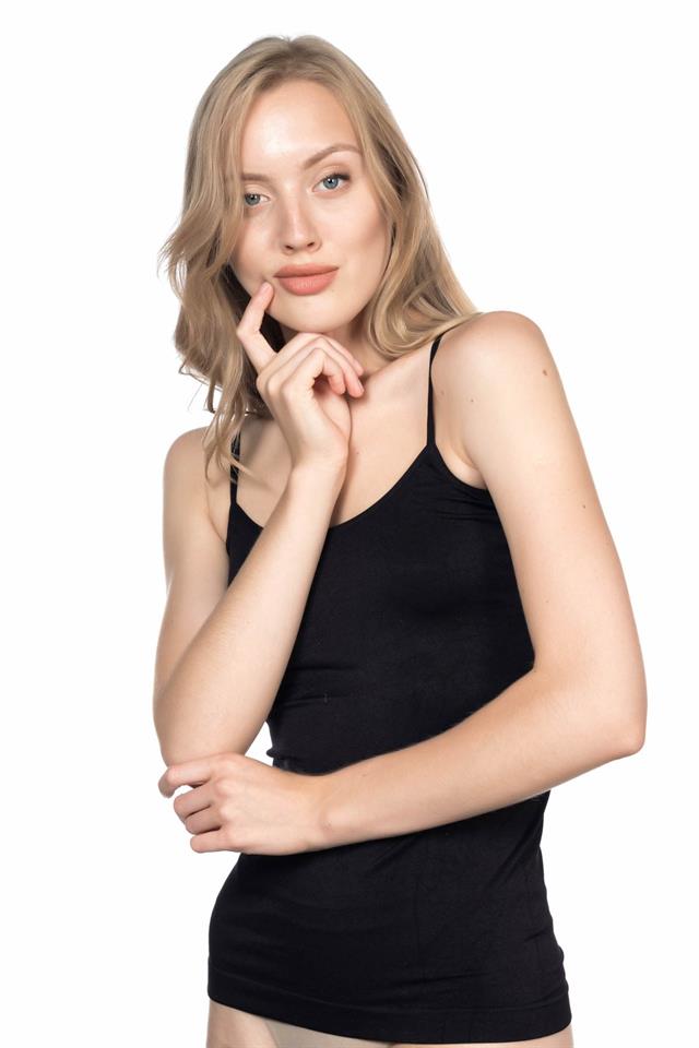 Schwarzes, langes Tanktop 5001 mit weichen Seilträgern