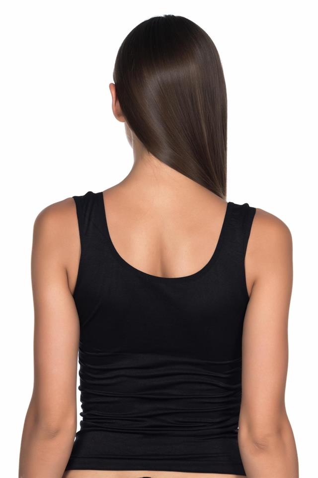 Schwarzes 5002 Weiches Tanktop mit dicken Trägern und langem Arm