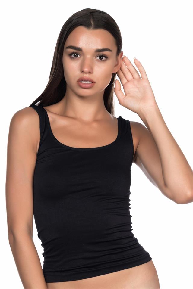 Schwarzes 5002 Weiches Tanktop mit dicken Trägern und langem Arm