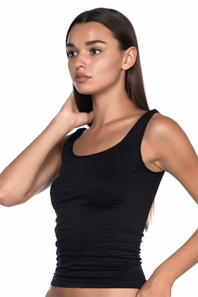 Schwarzes 5002 Weiches Tanktop mit dicken Trägern und langem Arm