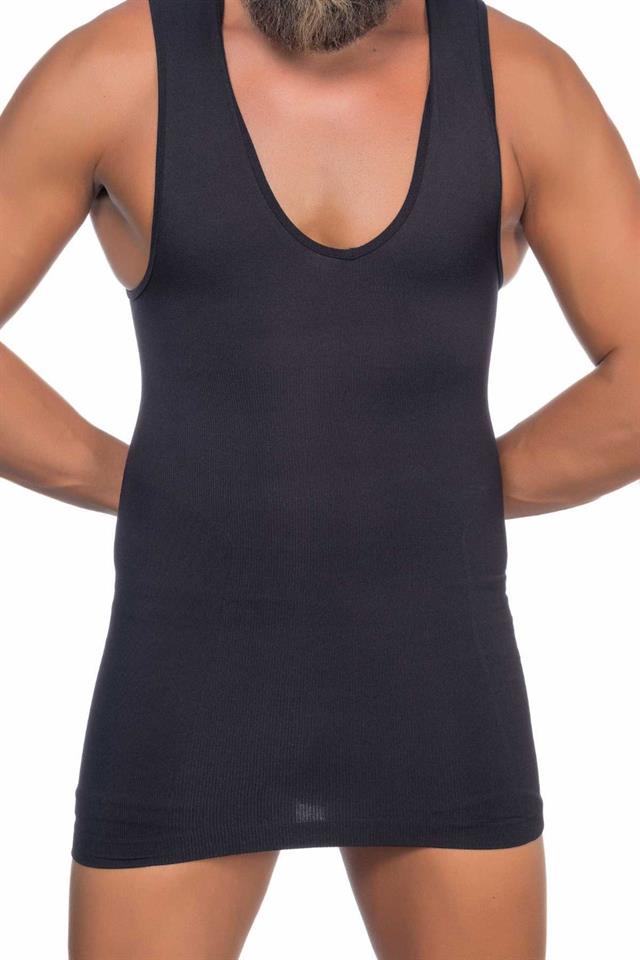 Schwarzes E1003 V-Ausschnitt Korsett Tank Top für Herren