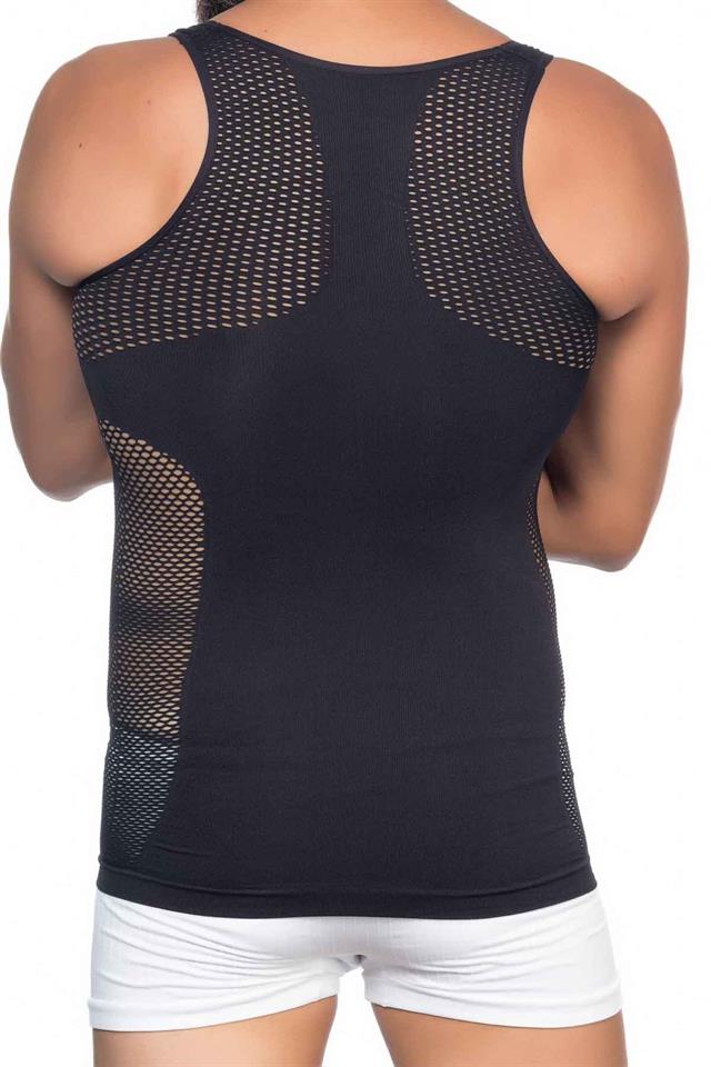 Schwarzes E1006 Mesh Korsett Tanktop für Herren
