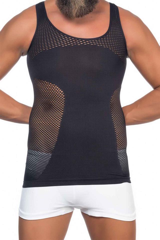 Schwarzes E1006 Mesh Korsett Tanktop für Herren