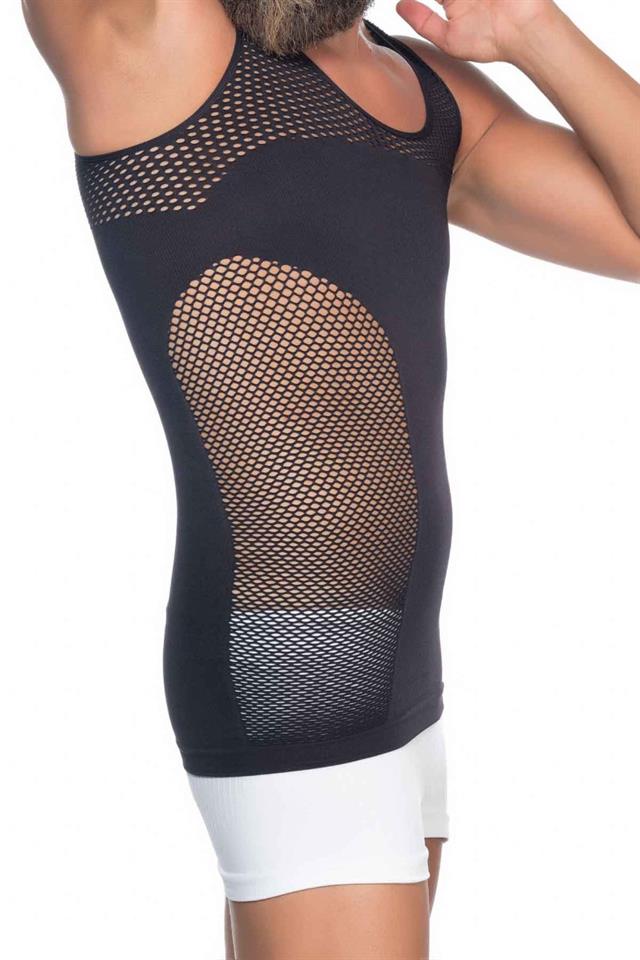 Schwarzes E1006 Mesh Korsett Tanktop für Herren